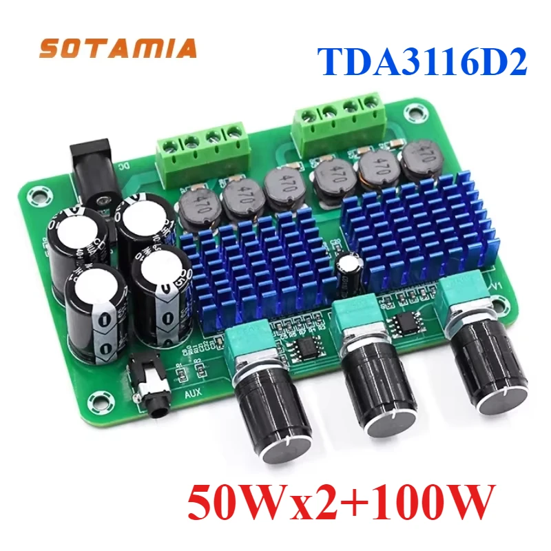 SOTAMIA TDA3116D2 Digital Power Amplifier Board High Power 50Wx2+100W AUX Input 2.1 Channel subwoofer Amplifier Audio Board