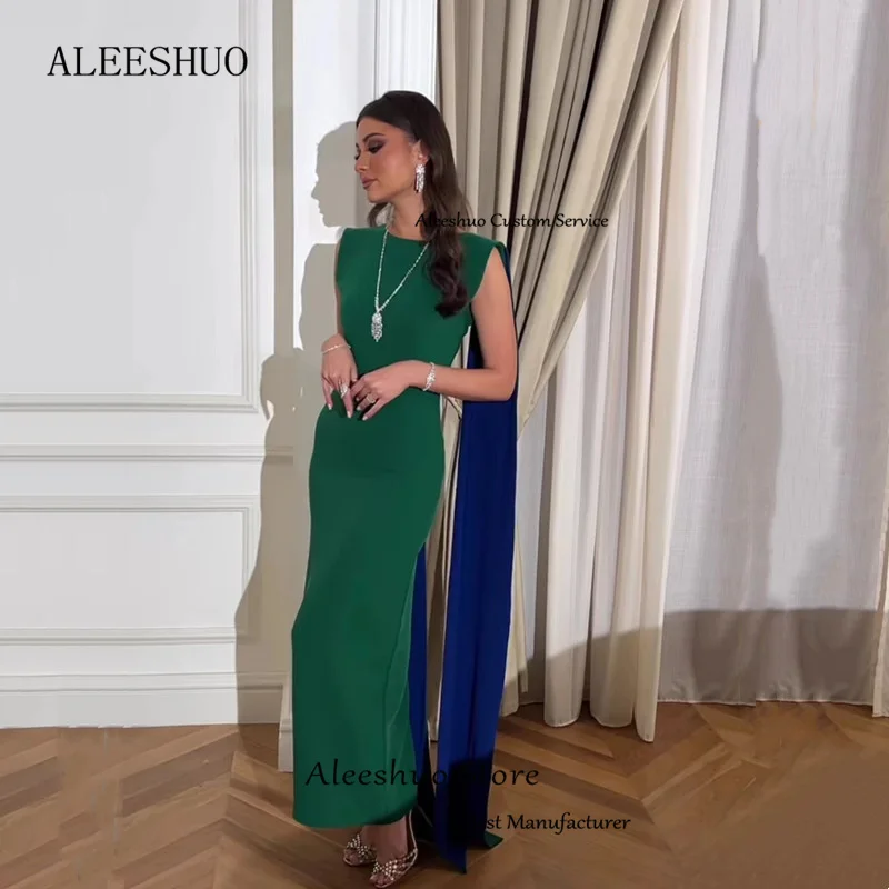 Cleeshuo-Robe de Soirée Longue en Satin Vert, Tenue de Bal, Sirène, Col Rond, Perles, 2024