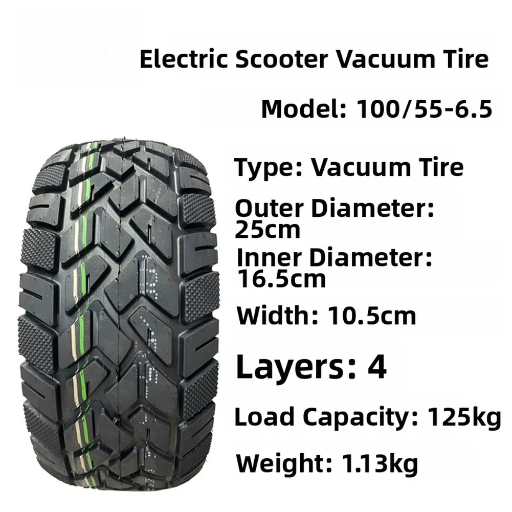 

Бескамерная шина 100/55-6.5 для электросамоката с 4-слойным усиленным каучуком для улучшенного сцепления и высокой грузоподъемности
