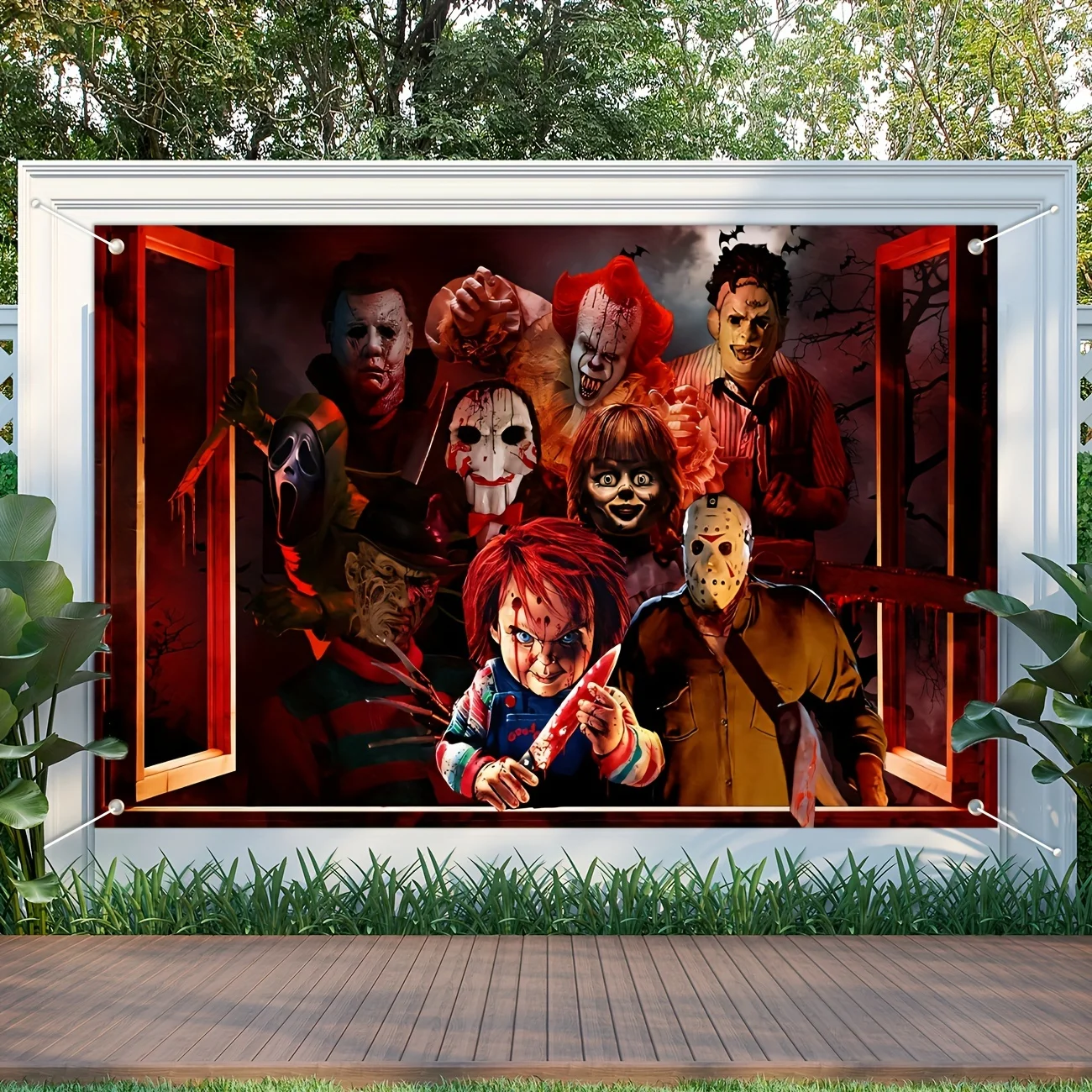 Halloween Horror Backdrop Banner Decorations, Fabric Scary Birthday Party Supplies Halloween Wall Window Poster Clings Covers De