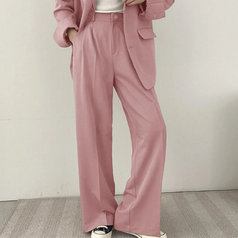 

Spring Autumn Women Fashion Suit Pants Elegant Elastic High Waist Loose Straight Black Trouser Female Streetwear