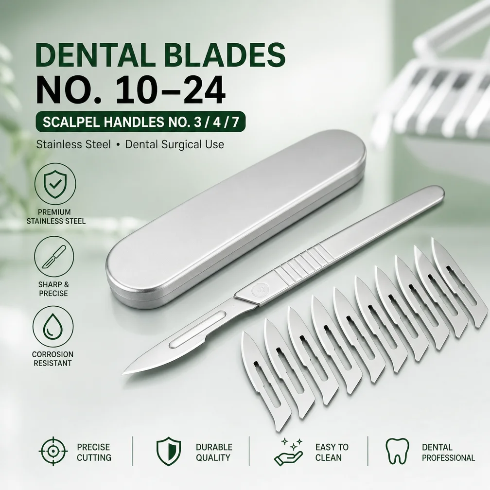 Dental Scalpel Handle & Blades Set No.3/4/7 No.10/23 Carbon Steel Surgical Cutting Instruments for Oral Surgery