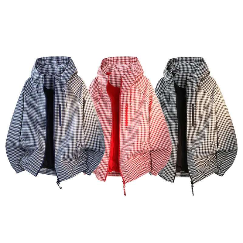 

Spring 2026 Plaid Casual Hiking Outdoor Windproof Men's Jaet Loose Fit Polyester Long Sve Zipper Closure Hooded