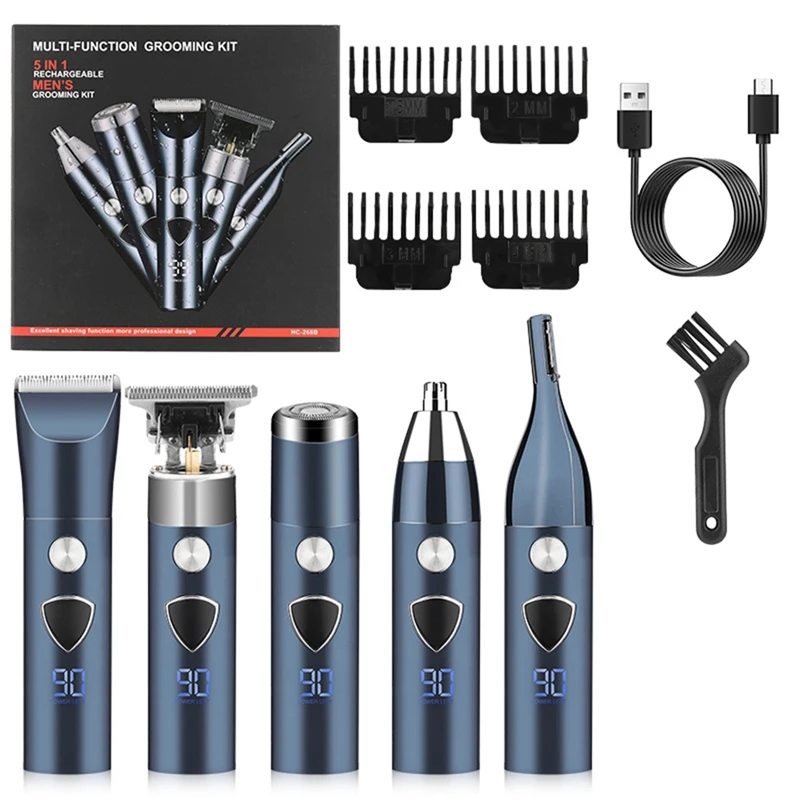 Beard Trimmer สําหรับชายไฟฟ้าผม Clipper ไร้สาย Mens Grooming 5 ใน 1 ชุดผม Trimmer & หนวด Trimmer & จมูกทนทาน