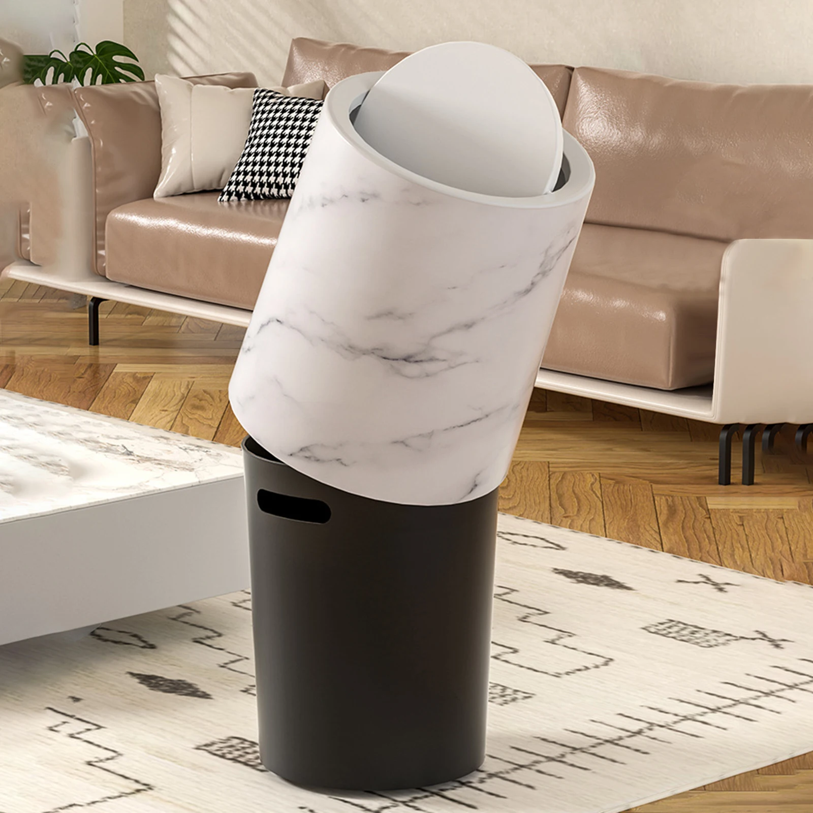 Marble Trash Bin Removable Inner Garbage Bin Paper Basket Garbage Basket Garbage Container Household Trash Bin for Office