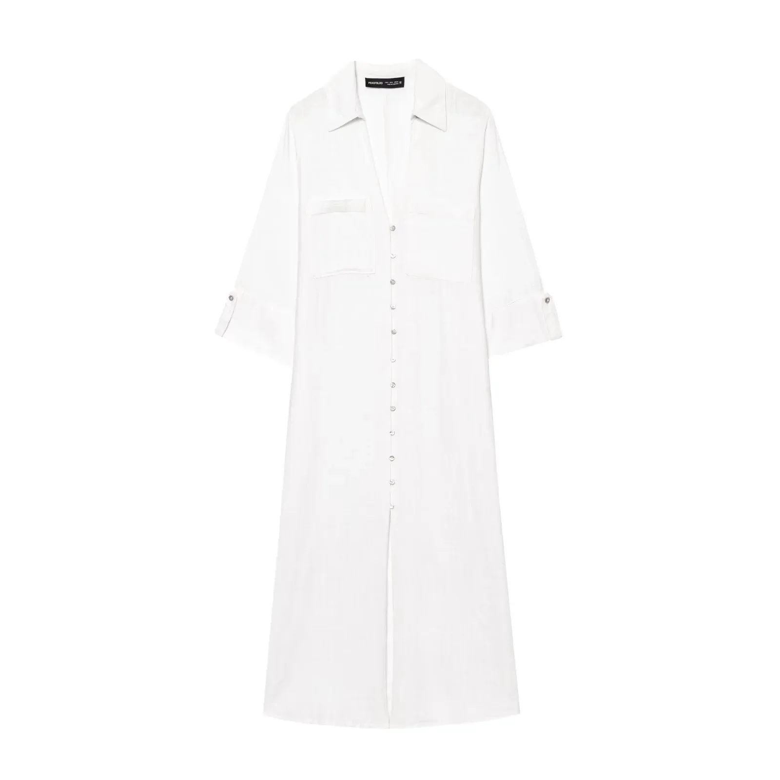 Vintage linho casual moda feminina vestido cor sólida botão meia manga fino ajuste longo vestido reto novo vestido de camisa de verão