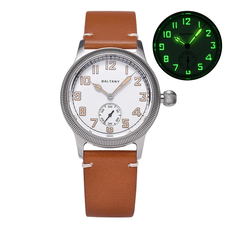 Baltany męskie Aviator zegarki Pilot 38mm Retro zegarek automatyczny sportowy szafir 100M wodoodporny C3 świecący ST1701 wojskowy