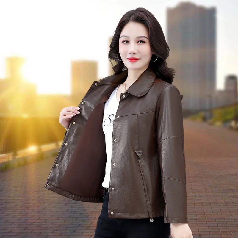 가죽 재킷 여성 봄 가을 숏 재킷 코트 2025 신상 가을 겨울 라펠 PU 가죽 재킷 여성 아우터 캐주얼 탑스