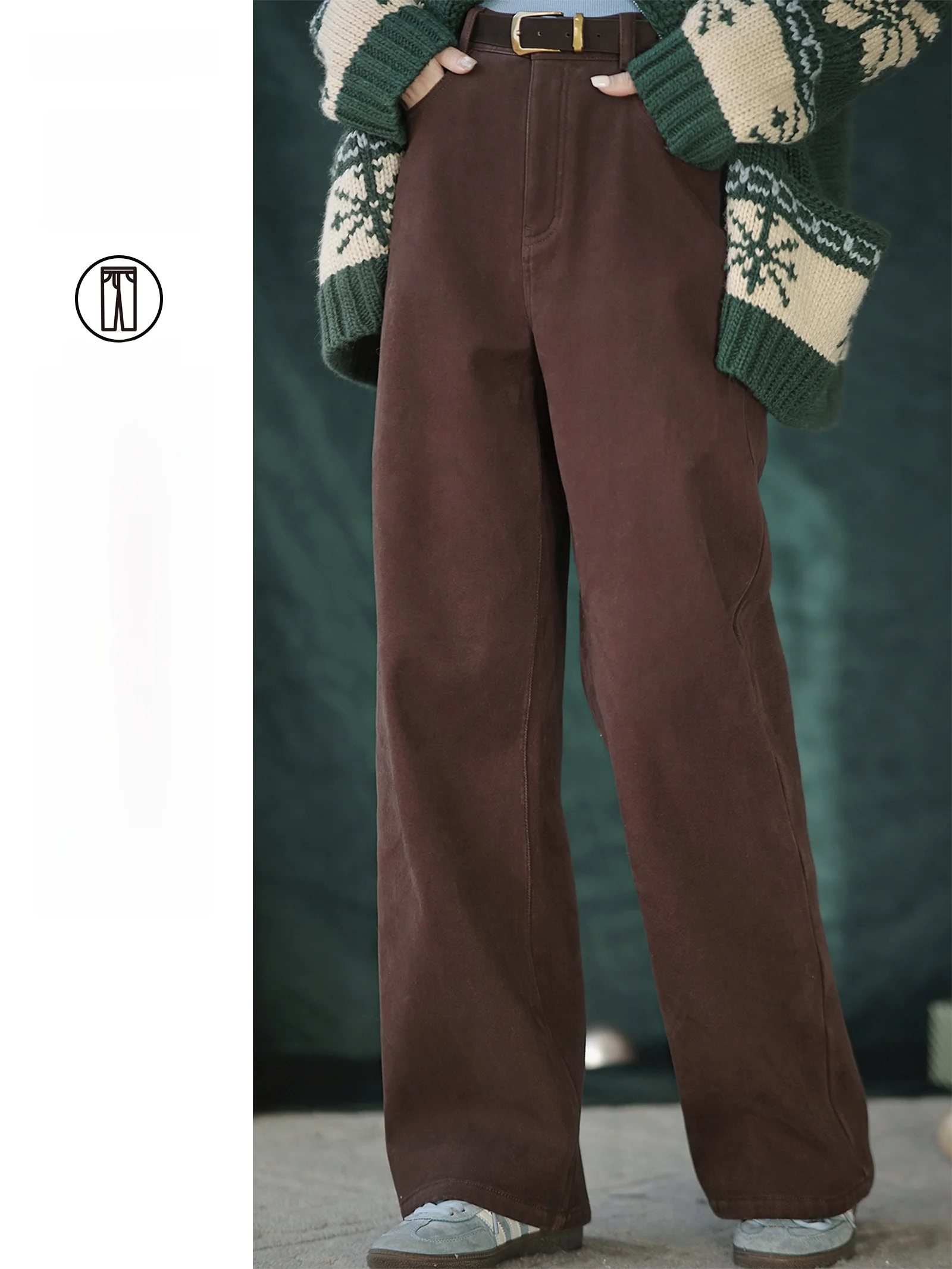 

Джинсы Choco Denim из хлопка с микроэластичной тканью, с высокой талией, на флисовой подкладке, с поясом, женские, прямого кроя, для зимнего сезона