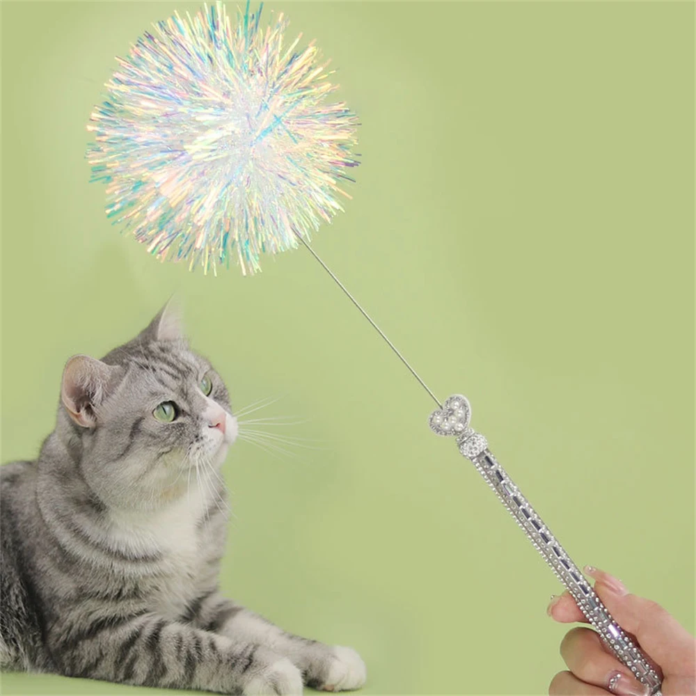 

Colorful Sound Paper Teasing Cat Stick with Bells Interactive Cat Toy Indoor Kitten Playing Training Toy Pompom Cat Teaser Stick