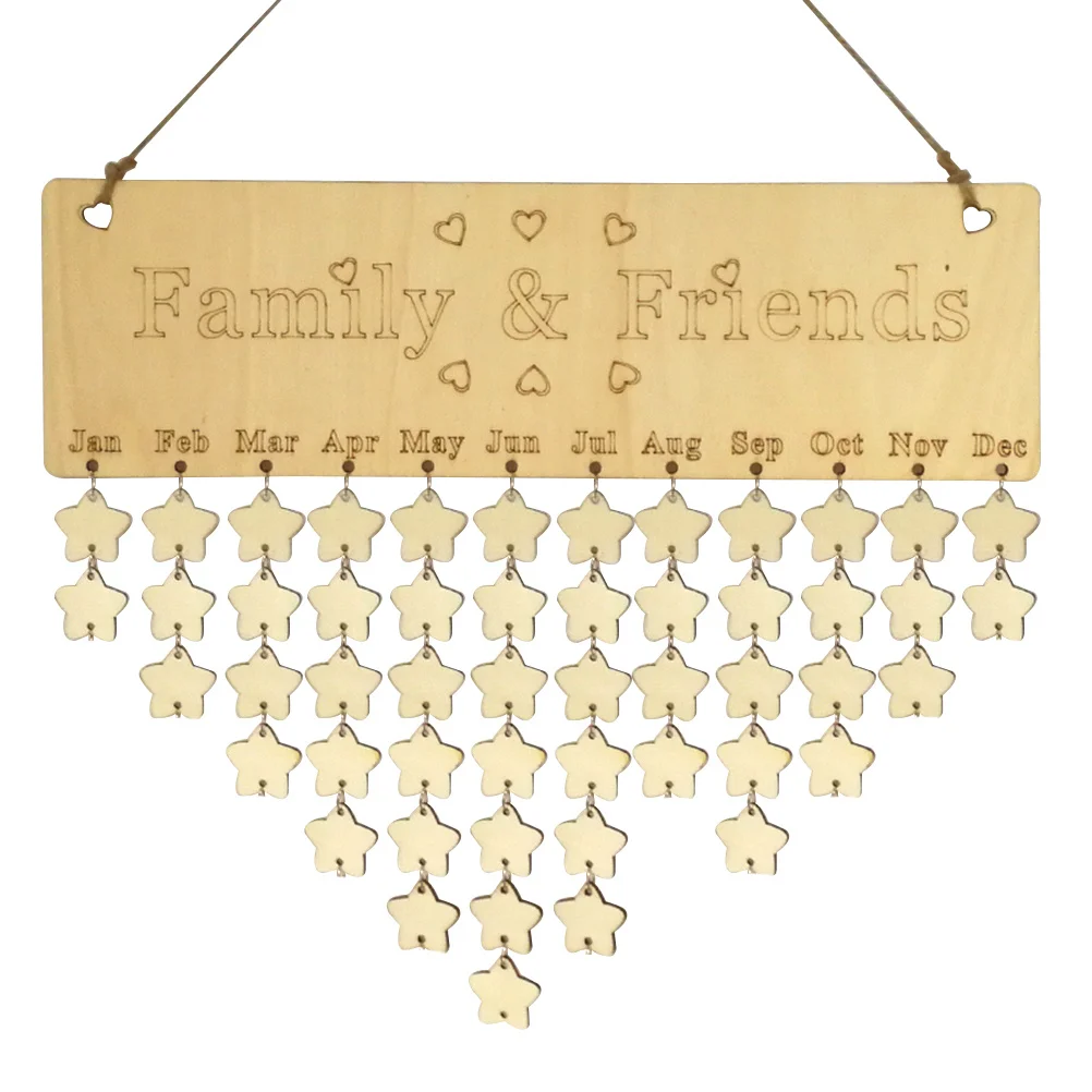 

50pcs Wooden Hanging Calendar Board Birthday Reminder For Family Friends Star Accessories Home Decoration Diy Tally Plaque