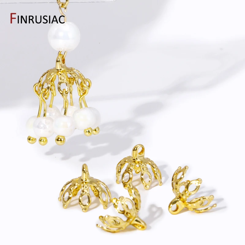 Handmade Necklace Making Supplies 18K Gold Plated Brass Hollow Flower Beads Cap Pendant Connector For Jewelry Making Findings