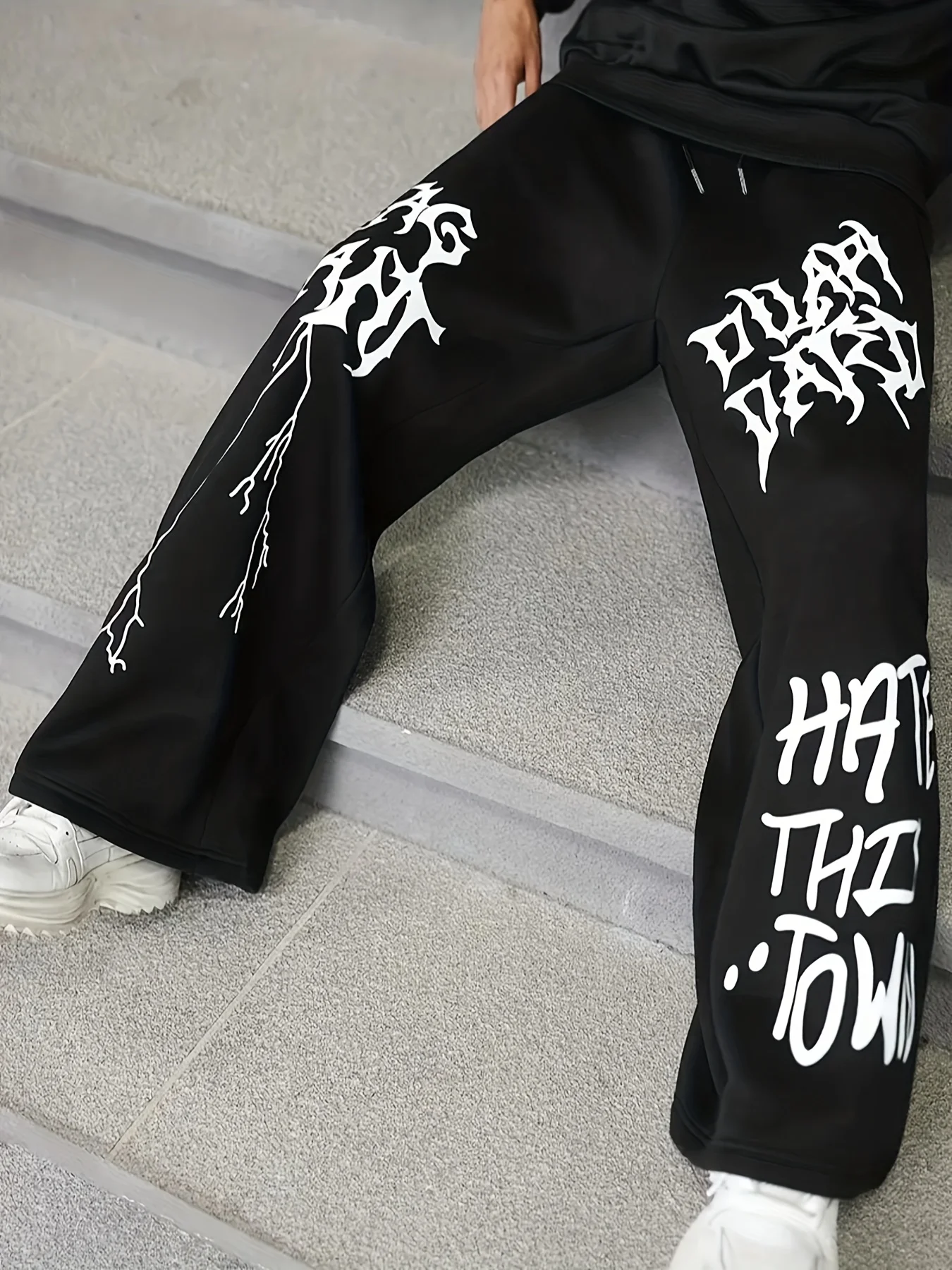 Unisex Y2K Blitz-Grafik Bedruckte Schnelltrocknende Lange Hose Sommer Lose Gerade Hose Herren Damen Sport Hip-Hop Jogginghose – Detail 4