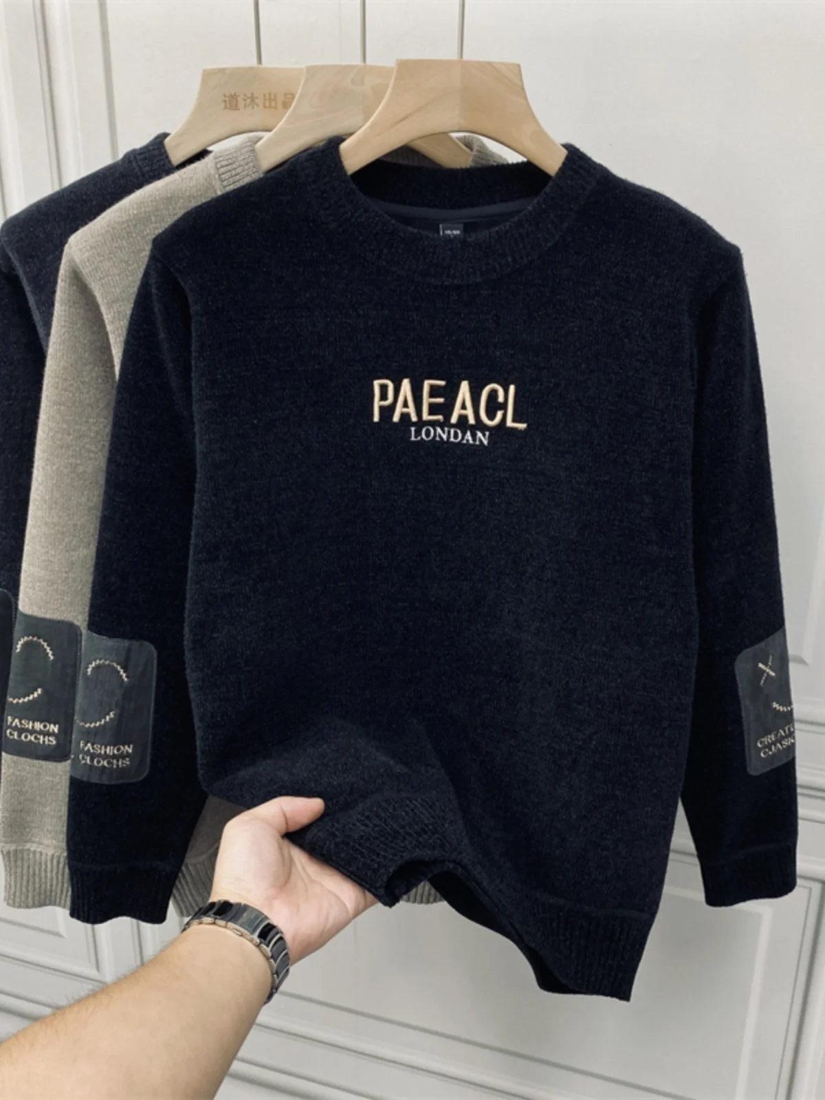 

Мужской вязаный свитер Dowmure с начесом, модный городской стиль, зимний базовый слой, длинный рукав, круглый вырез