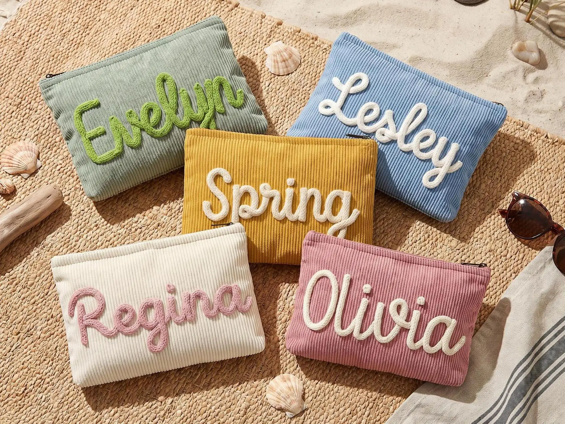 Personalized Corduroy Makeup Bag,Custom Cosmetic Pouch With Name,Bridesmaid Makeup Gift Bag,Embroidered Cosmetic Bag