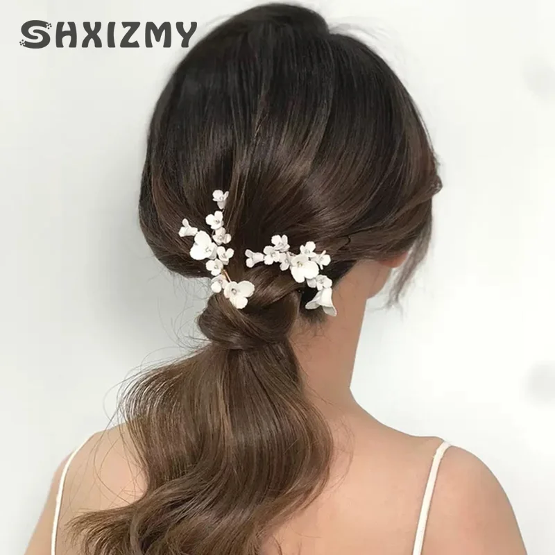 Exquisite Ceramic Flowers Hair Clips Romantic Floral Hairpin Bridal Headwear For Wedding Party Hair Accessories