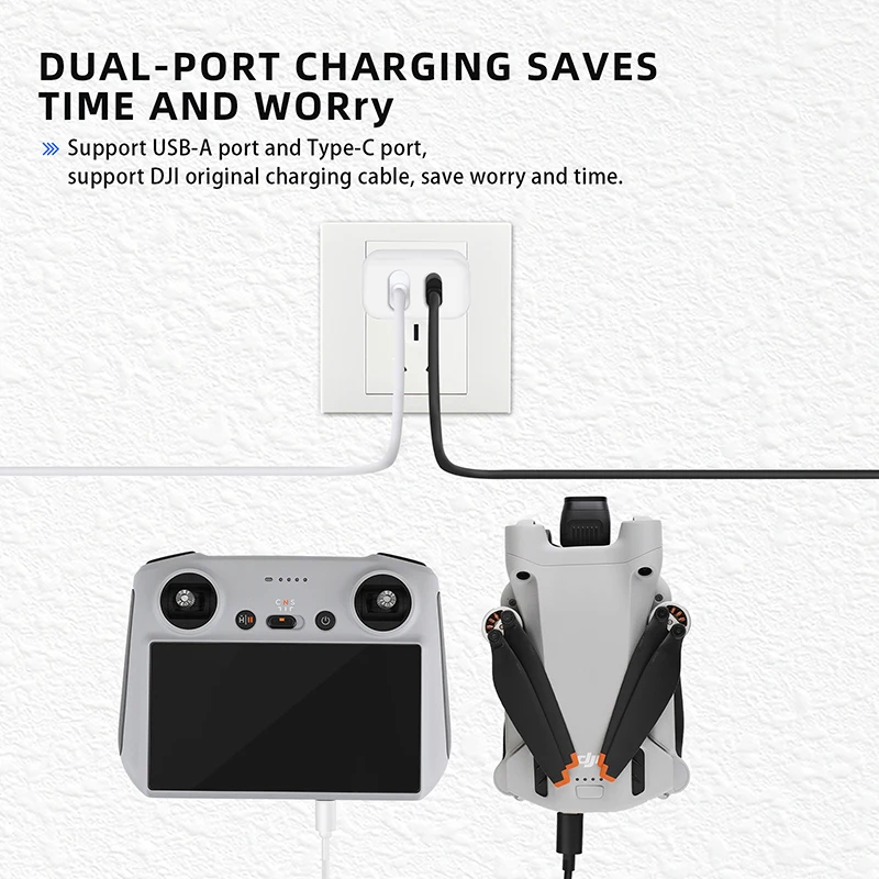 for DJI Mini 2/3Pro Drone Battery Charger 30W GaN Dual Port USB Type-C Port Remote Control Fast Charging Power Supply Cable Line