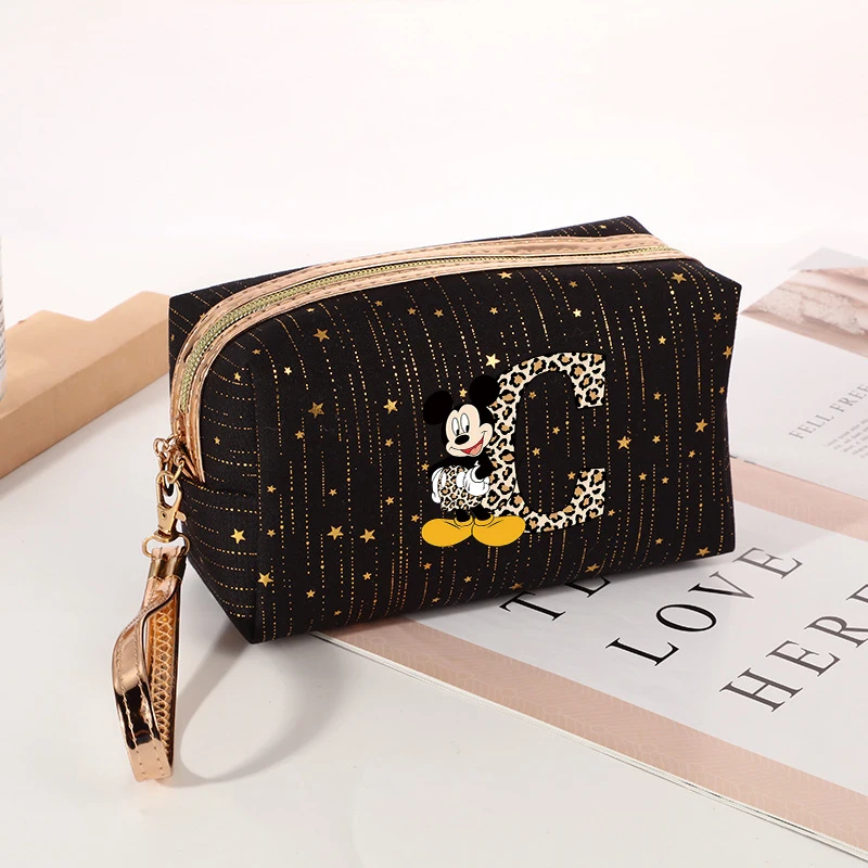 Disney Mickey Mouse Letter A-z Print Cartoon Storage Bag Cute Large Capacity Cosmetic Pouch Decoration Pencil Bags Xmas Gifts