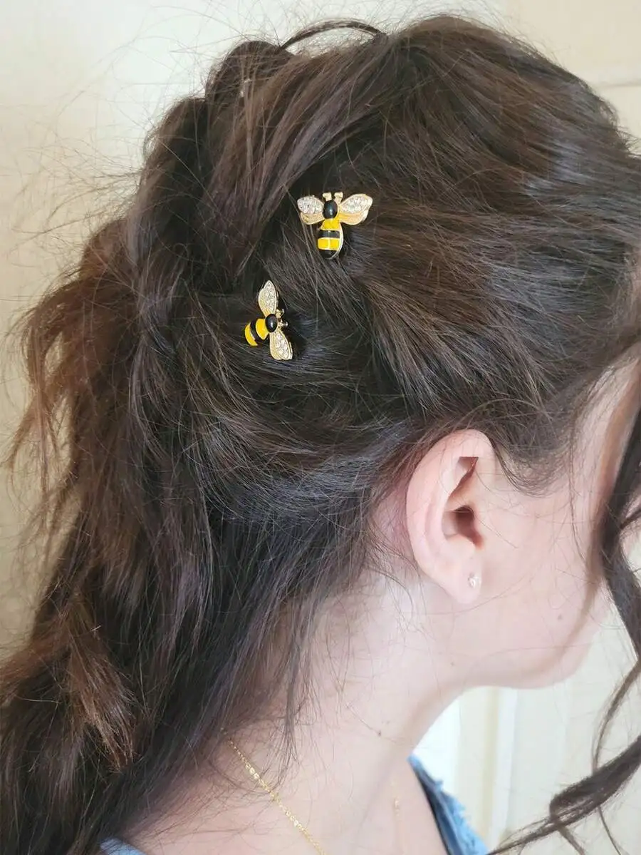

2PCS Bee Hair Clips With Crystal Wings: Elegant Hair Accessories For Women