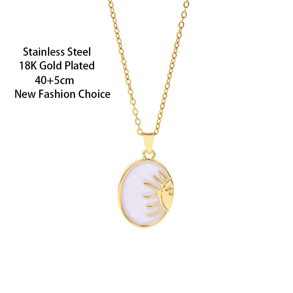 New Oval Drip Oil Sunrise Pendant Necklaces For Women Female Stainless Steel Clavicle Chain Jewelry Girls Daily Wear Neck Chains