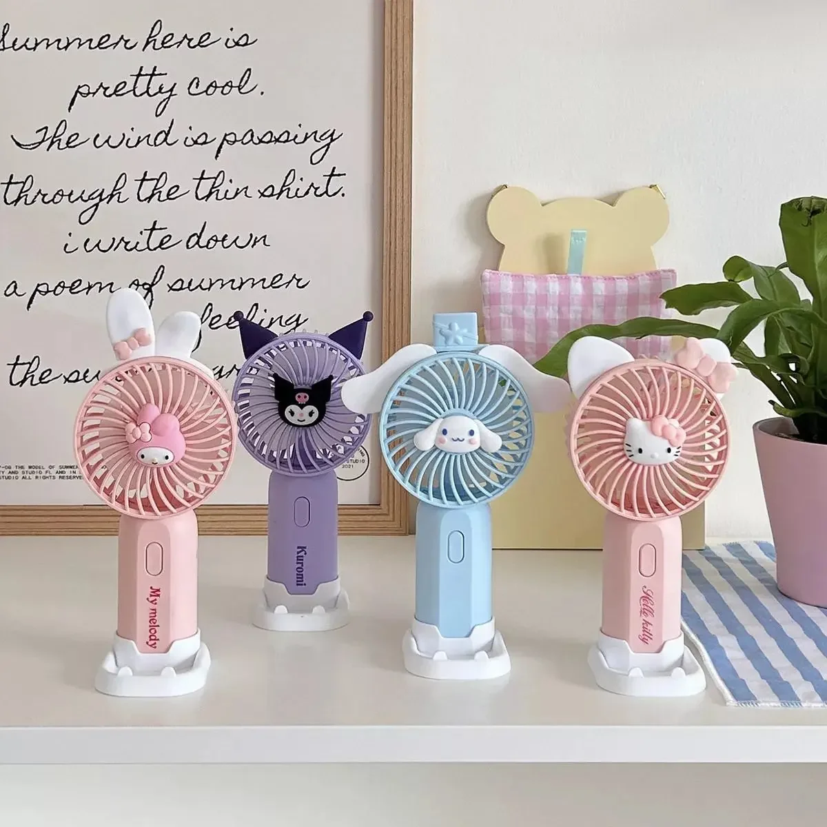 Anime Hand Fan Pochacco Melody Cinnamoroll Kuromi Cute Fashion Cartoon Desk Portable Usb Charge Fan Air Cooler Small Gift Fans