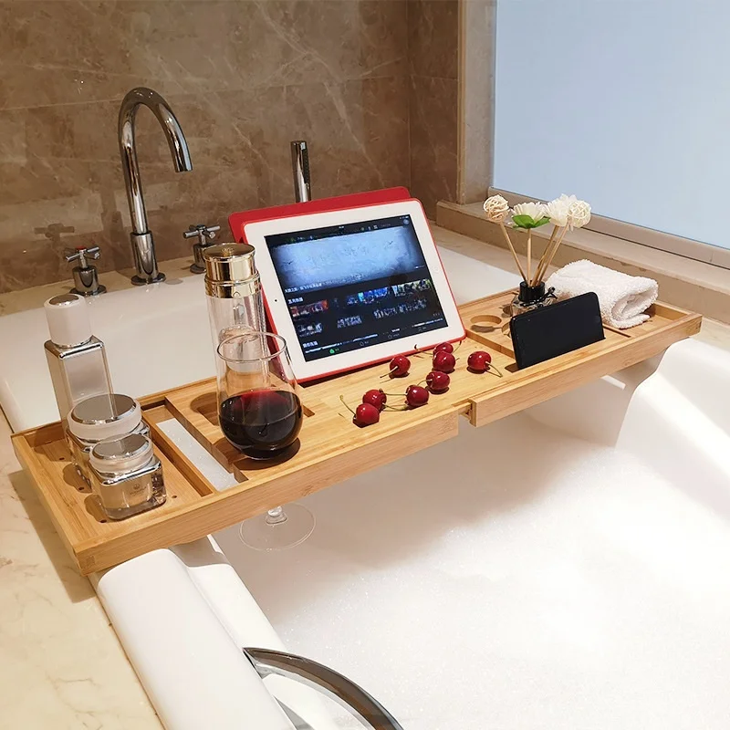 New Adjustable Home Wooden Bath Tray Bamboo Bathtub Rack Bathroom Accessories Storage Shelf Tray Stand ​Retractable Bath Bracke