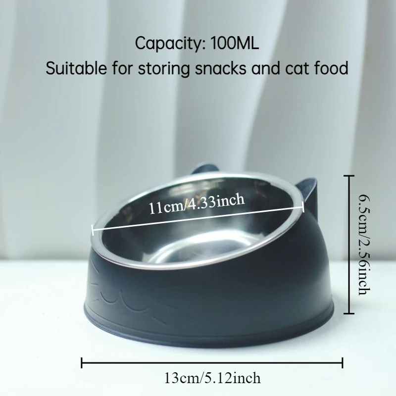 1pc Cat Dog Rice Bowl Stainless Steel+PP Cat and Dog Recognizable Colors Protect Pet Neck Spine Slanted Mouth Pet Supplies