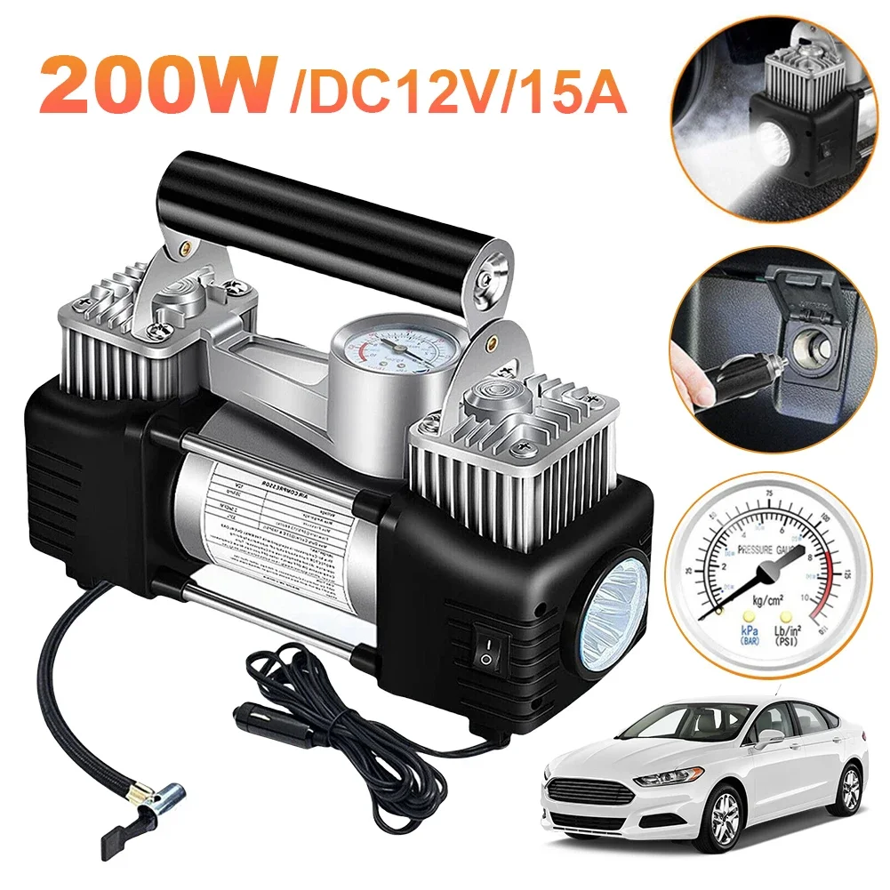 Pompa ad aria per auto gonfiatore per pneumatici elettrico a doppio cilindro per impieghi gravosi 12V 200W 150PSI compressore d\'aria ad alta