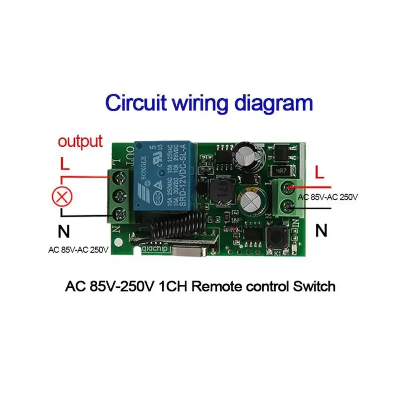 GERMA 433 MHz AC 220V 1 Channel Remote Control Switch with 4ch Switch RF Transmitter Garage Learning 1527 for garage gate door