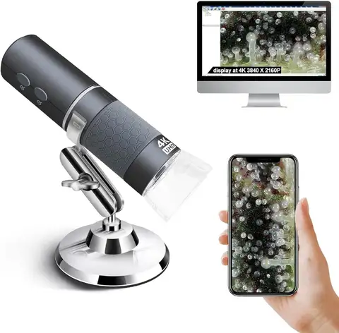 4K WiFi Microscope for iPhone Android PC, 50-1000X USB Digital Wireless HD Endoscope Camera Compatible with All Devices