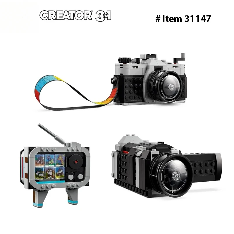 Creator 3 em 1 brinquedo de câmera retrô, câmera de vídeo retrô para conjunto de TV retrô, fotografia 31147 presente para meninos e meninas brincadeira criativa