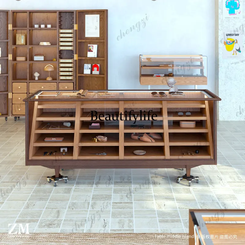 Medieval glass display cabinet, jewelry collection souvenir optical store, display rack, island cabinet