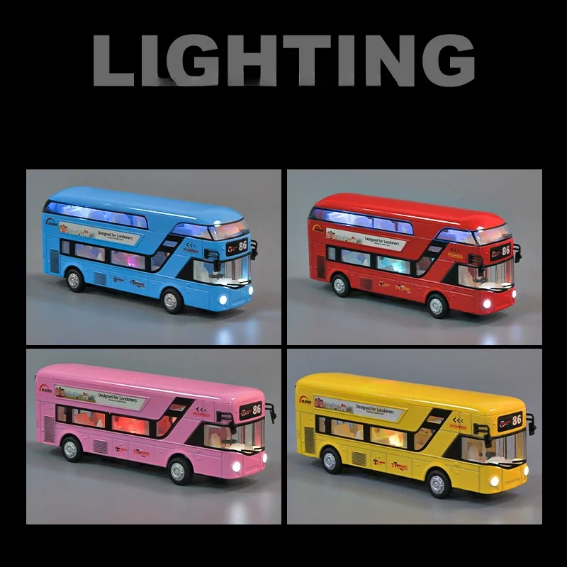 Simulation 1:24 Double-decker Sightseeing Bus Alloy Car Model Sound Light Diecast Toy Vehicle Children Boy Car Toy Birthday Gift