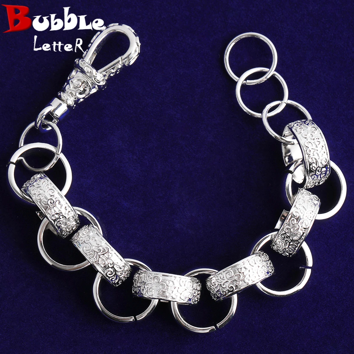 

Bubble Letter 20mm Alternate Ornate Filigree Belcher Pattern Link Bracelet Real Gold Plated PVD Plate Hip Hop Jewelry