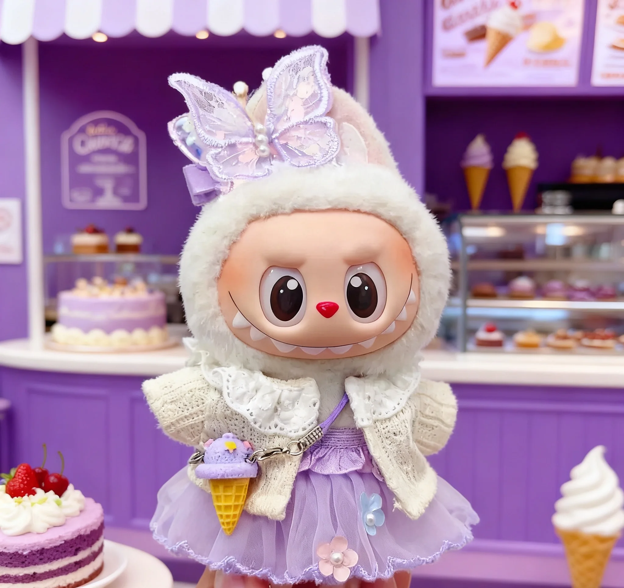 

Кукла Idol, одежда для куклы Labubu, фиолетовая юбка-бабочка, 17 см, плюшевые аксессуары для кукол для Labubu v1/v2/V3 (без куклы), подарочный брелок