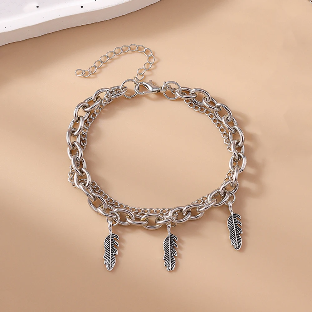 Aihua Gothic Hip Hop Metall Kreuz Charm Armband für Frauen Schichtung verknüpfte Perlen Kette Armbänder Kpop Schmuck Geschenke – Detail 5