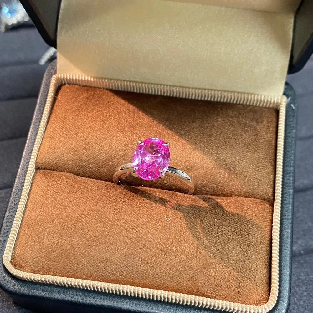 PT950 platinum powder sapphire ring - women's cultivated precious stone pigeon egg diamond-shaped design of high-end and niche