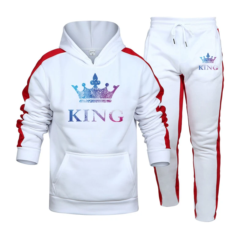 Heren Trainingspak Kleur Queen Print Casual Capuchon Sweatshirts Joggingbroek Set Sport Jogging Pak Herfst Winter Populaire Kleding