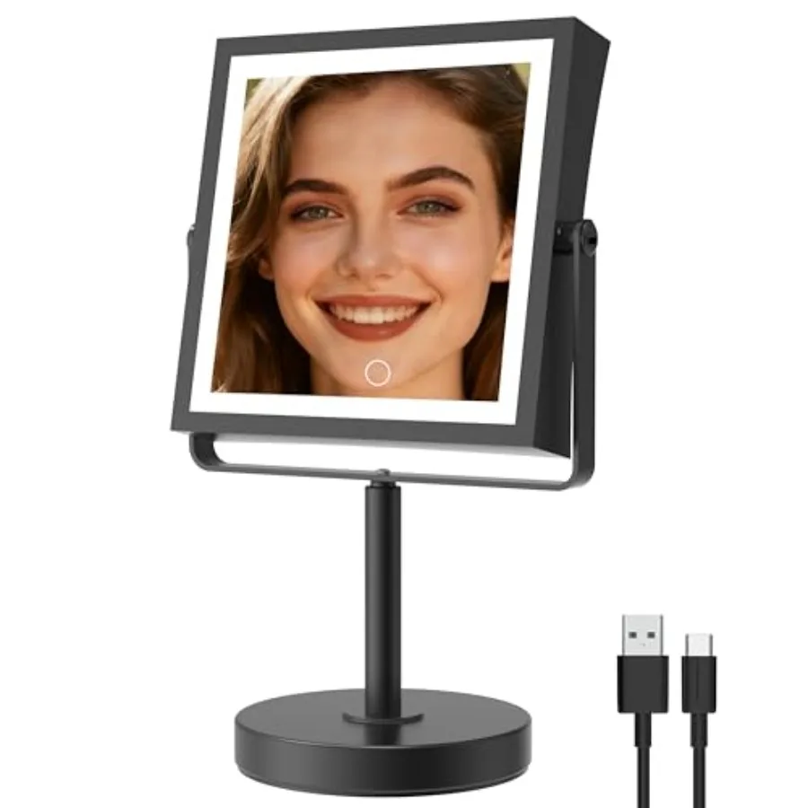 

Зеркало для макияжа JIONIESIM Series 1X/10X с подсветкой, двустороннее увеличительное зеркало с 3 режимами цвета, регулировкой высоты и яркости