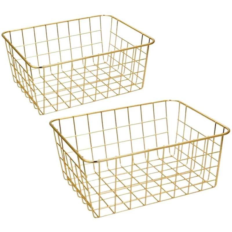 キッチン用ゴールドワイヤーバスケット、収納整理、工芸品装飾、2パック