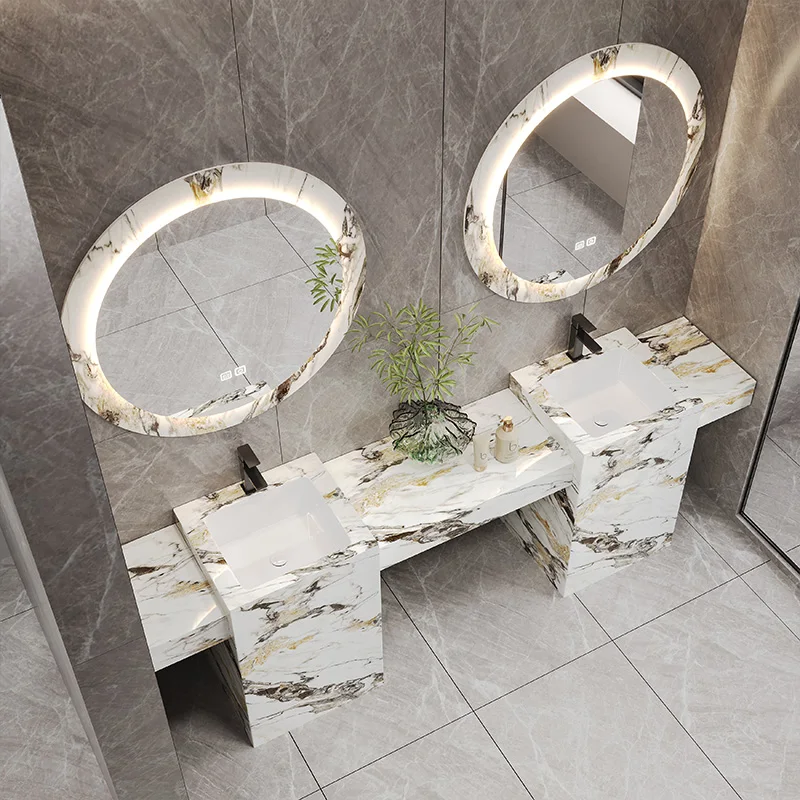 

Luxury stone integrated rock slab column basin hotel clubhouse set outdoor washbasin rock slab rock slab smart mirror