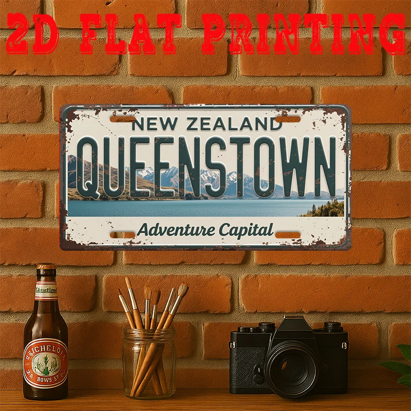 2D Flat Vintage Metal Tin Sign Queenstown Adventure Capital New Zealand Landscape Retro Wall Art 11.80in x 5.90in Aluminum Plaqu