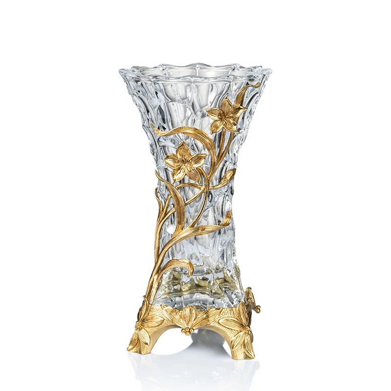 Imagem -04 - Decoração de Vaso de Cristal para Sala de Estar Arranjo Floral Vidro Luxuoso de Alta Qualidade Incrustado com Decoração de Cobre Arranjo Floral Transparente