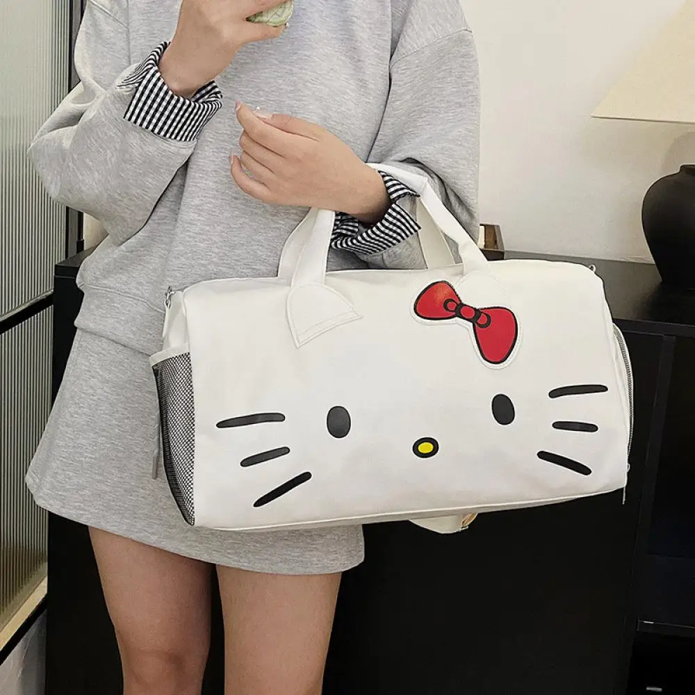 Kawaii Hello Kitty Women Fitness Bag Travel Bag Sanrio Cartoon Student Portable Storage Bag One Shoulder Large Capacity Handbag