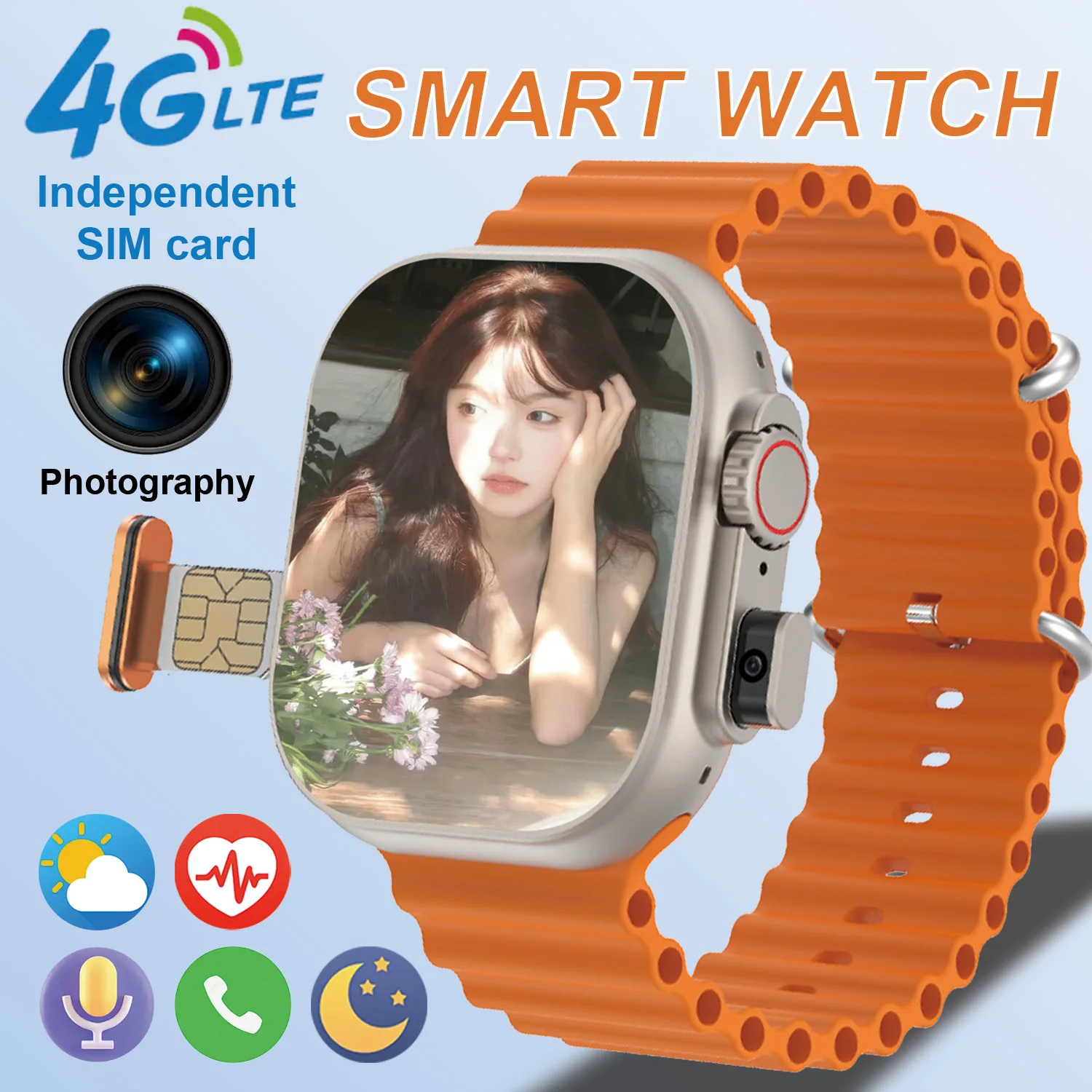 

NEW Smart Watch Bluetooth Call Heart Rate Fitness Camera Function Design Health Detection Smartwatch For Android iOS 4G SIM Card