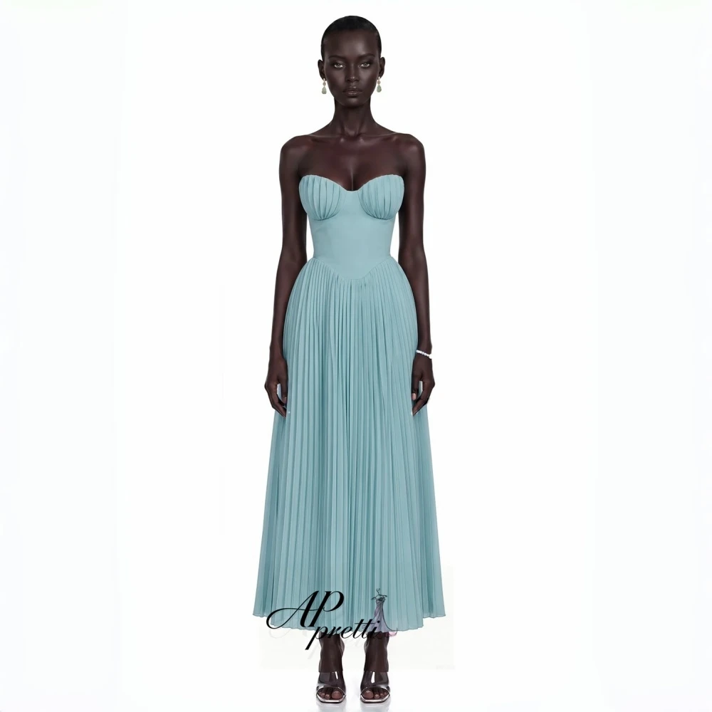 AP pretti Mint Green Sweetheart Sleeveless Draped Chiffon Midi Evening Dress Customized Pleated A‑Line Formal Prom Gown Party