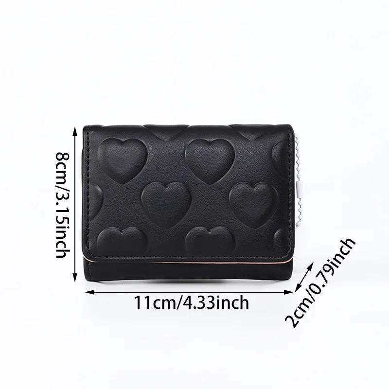 Stylish Heart Pattern Short Wallet, Solid Color Trifold Coin Purse, Faux Leather Casual Credit Card Case