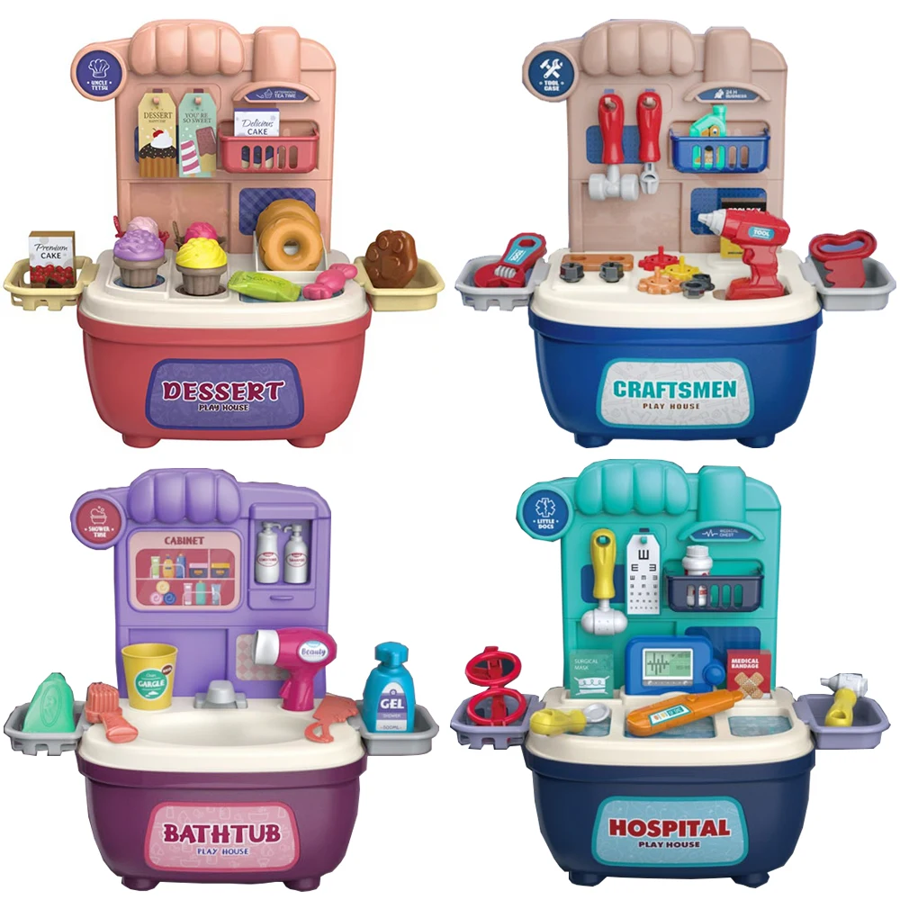 2in1 Mini Handmand Keuken Dessert Medisch Servies Gereedschap Make-up Set Simulatie Speelhuis Voedsel Speelgoed Fantasiespel Games Cadeau