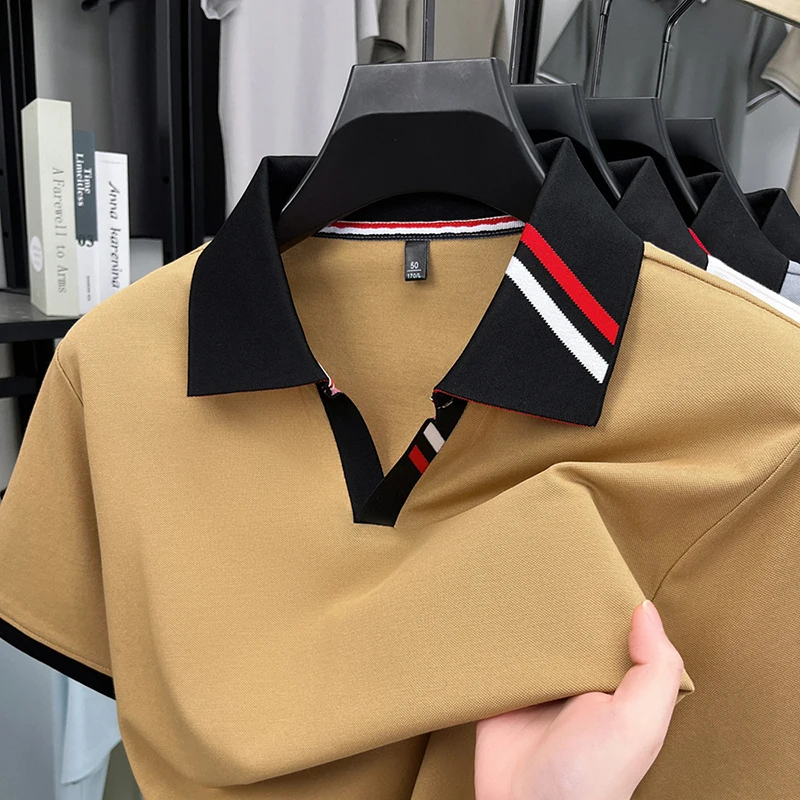 

Мужская рубашка поло с коротким рукавом и контрастным воротником, модная повседневная удобная дышащая летняя модная деловая универсальная мужская одежда