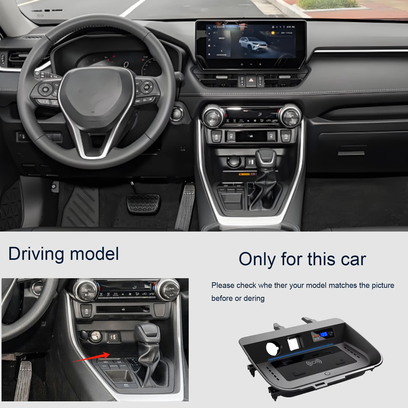 2 Din for Toyota RAV4 2020-2025 Car Wireless Mobile Phone Charger Center Console Storage 18W iphone fast charge plate holder
